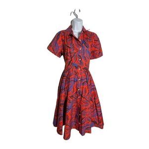 Alexis for Target Red Blue Palm Tropical Print Button Front Dress Size Medium